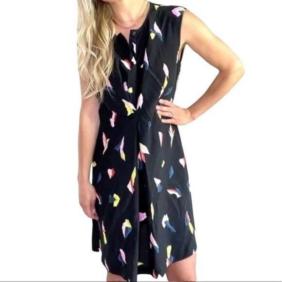 Bimba Y Lola Sleeveless Colorful Geometric Print on Black Dress Size Small - Picture 1 of 15